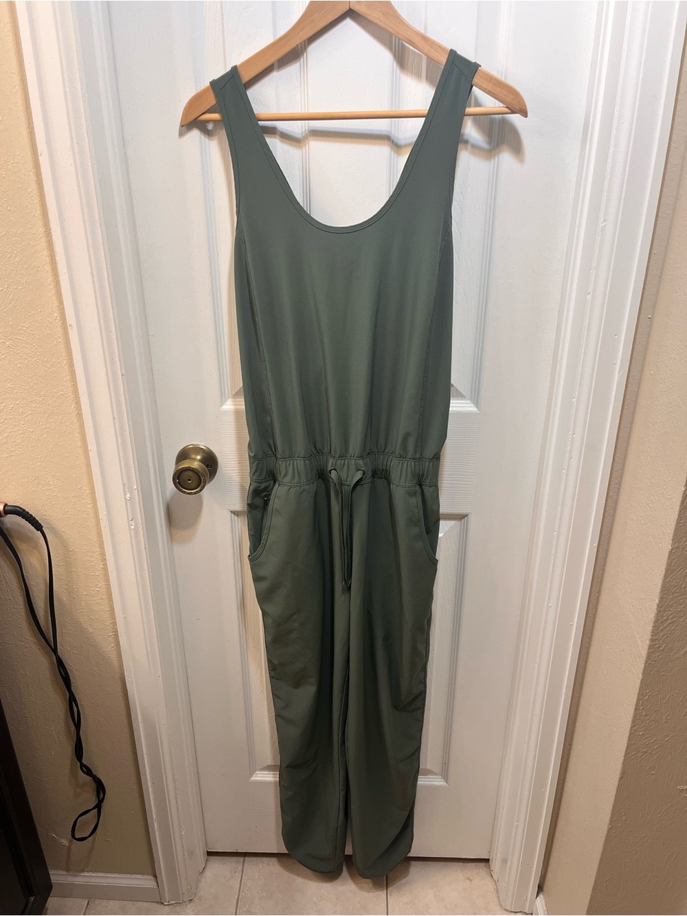 Patagonia Olive Green Sleeveless Drawstring Jogger Jumpsuit - Picture 3 of 6